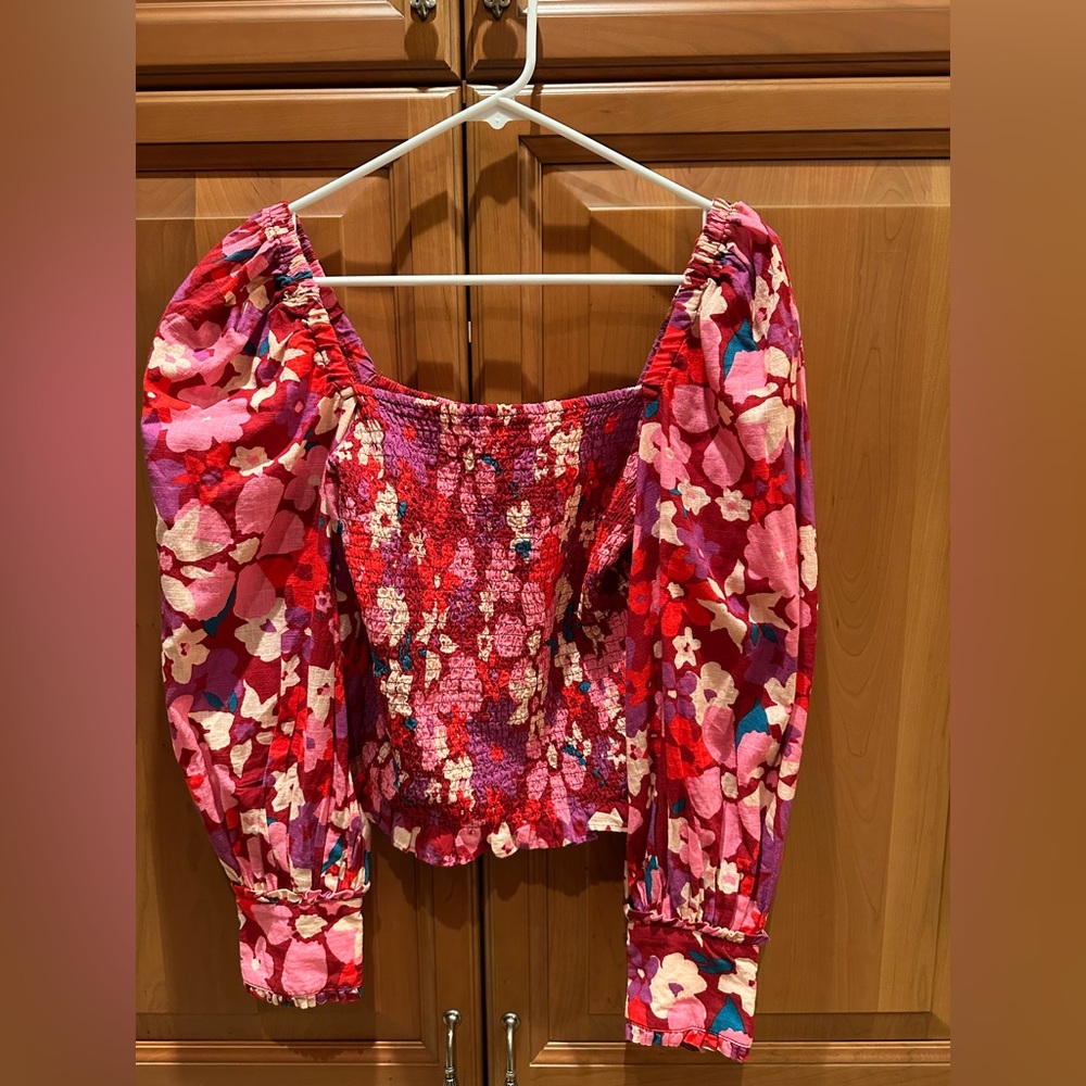 Free People Floral Ruffle Ruched Red